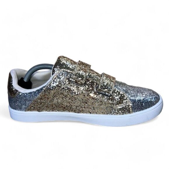 Kidpik 2 Tone Metallic Gold / Silver Glitter Casual Sneakers Youth 6 Women's 7 - Picture 7 of 11